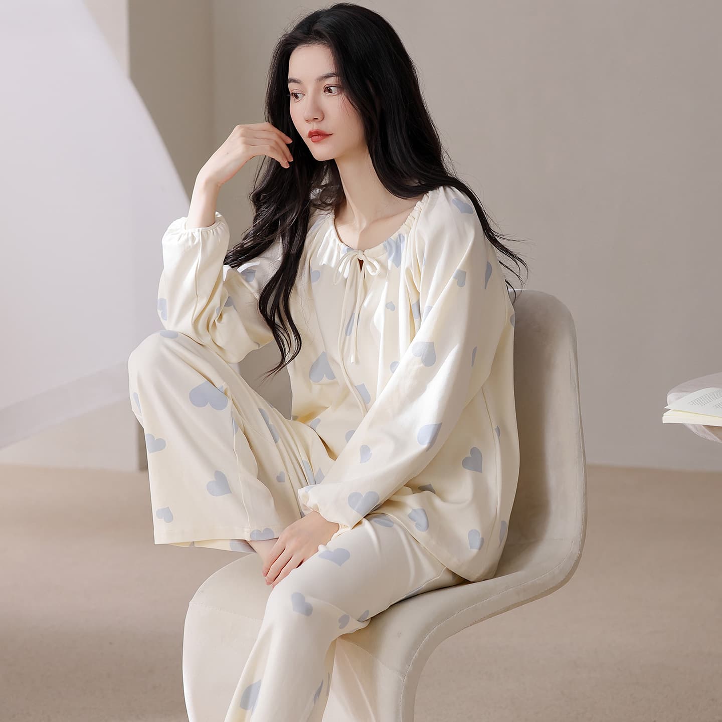 2025 Autumn New Cross-Border Popular Pure Cotton Art Style Pajamas Women's Long Sleeves and Trousers Can Be Worn Outside Home Clothes Set