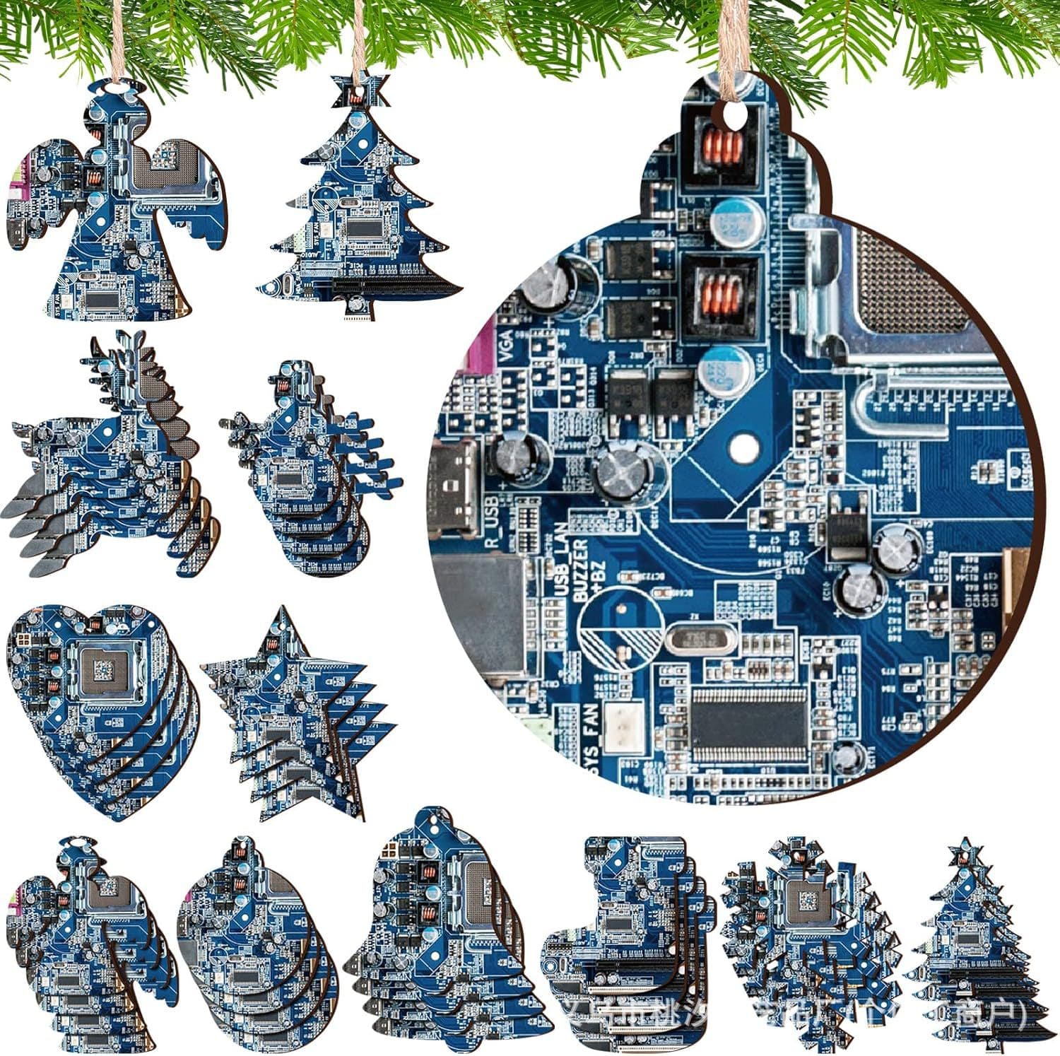 30 pieces of Christmas ornaments computer blue motherboard processor CPU decoration husband son boyfriend father gift