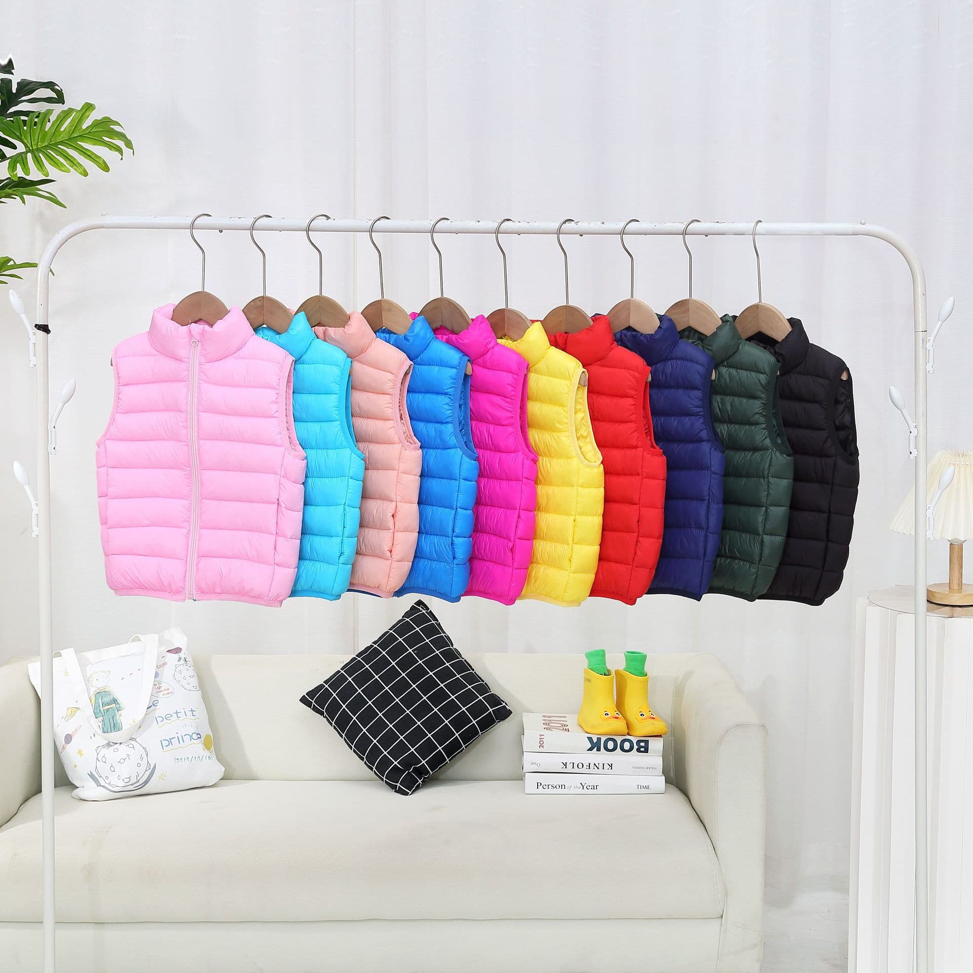 Children's Spring/Autumn Down Vest, Boys and Girls Winter School Uniform Warm Vest, Solid Color, Factory Direct Supply