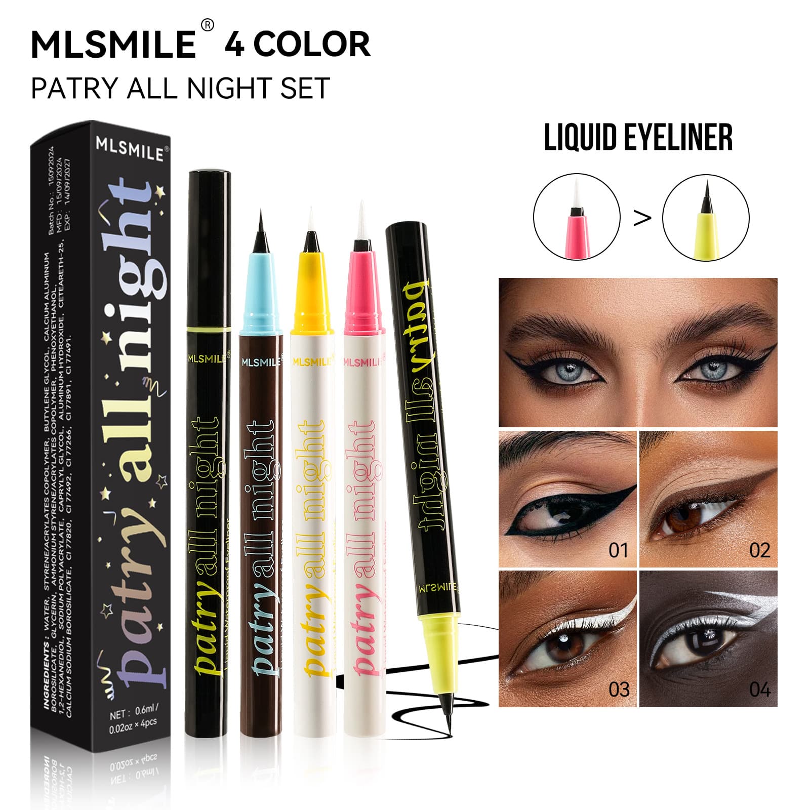 MLSMILE cross-border exclusive color eyeliner set waterproof quick-drying non-smudge liquid eyeliner pen foreign trade makeup