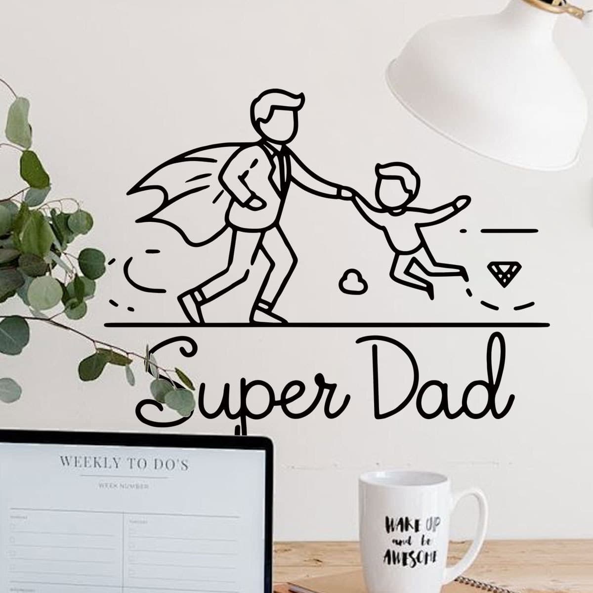 Super Dad Wall Sticker Simple Father and Son Superman Line Decoration Sticker Children's Room Bedroom Living Room Wall Sticker