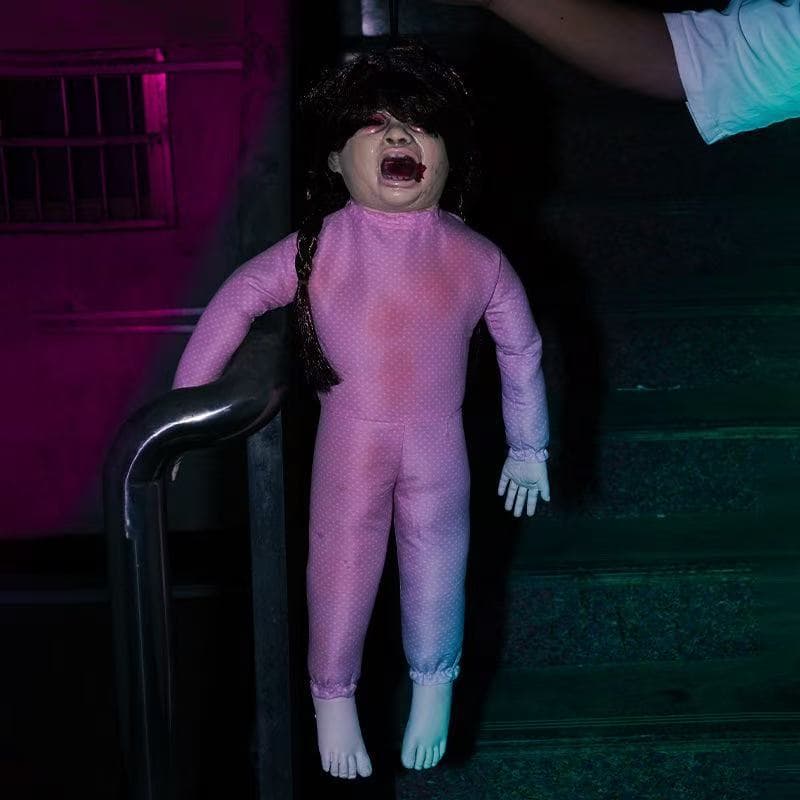 Halloween Ghost Festival Simulation Braid Girl Decoration Lying Latex Pink Dress Girl Bar Scary Atmosphere Decoration Ghost