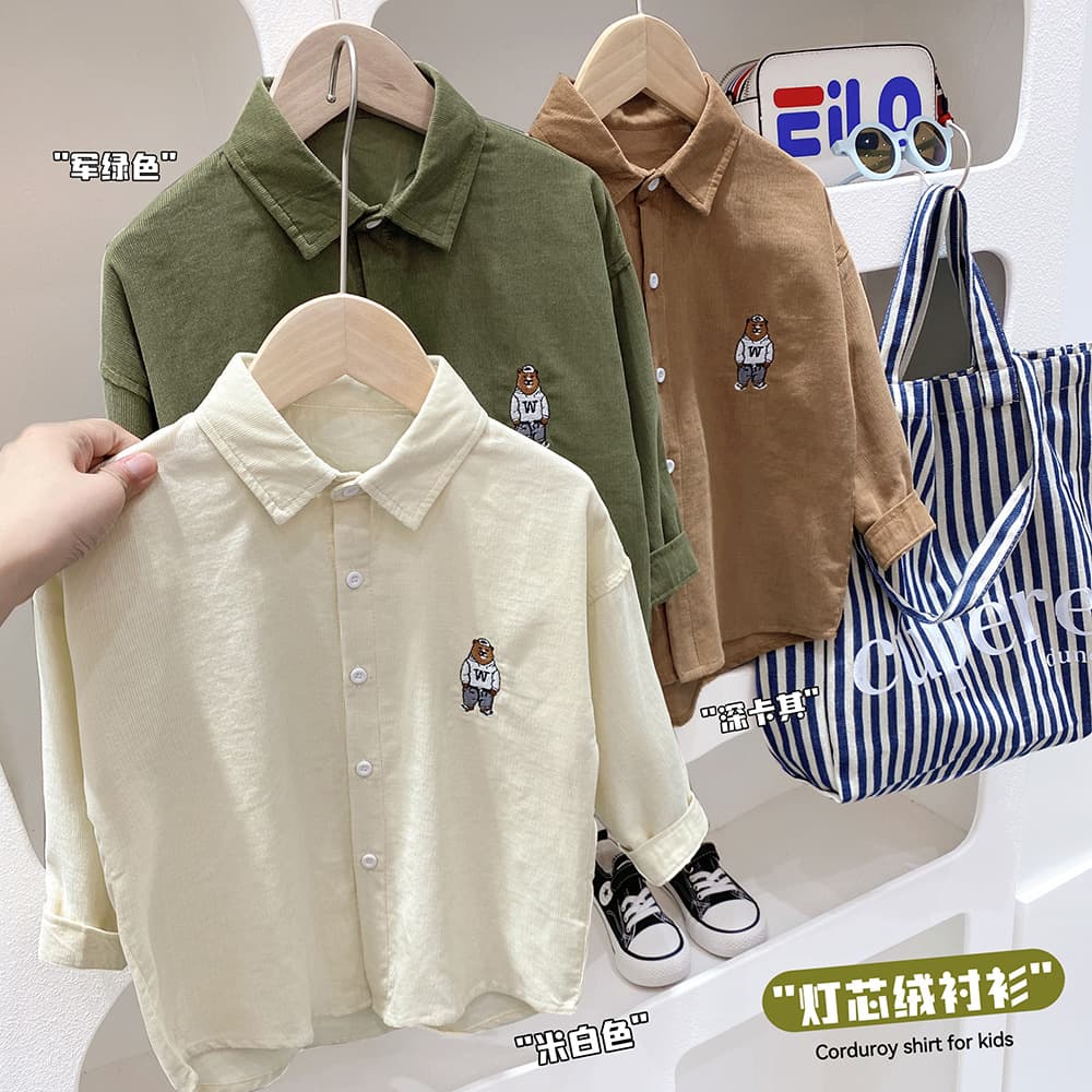 Boys' Shirt Cartoon Spring/Autumn Style Top 2025 New Baby Boy Corduroy Jacket Children's Spring Clothing Shirt Trendy