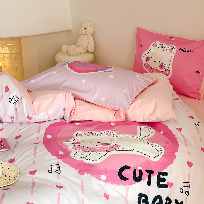 Cotton 4-Piece Bedding Set 13372 Cartoon Large Print Digital Children Student Bed Sheet Duvet Cover Dormitory 3-Piece Set
