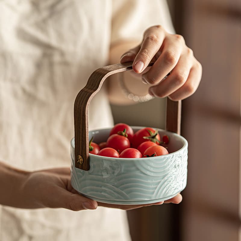 Ceramic Fruit Basket Retro Household Handheld Fruit Tray Snack Candy Box Exquisite High-End Light Luxury Nut Pastry Plate