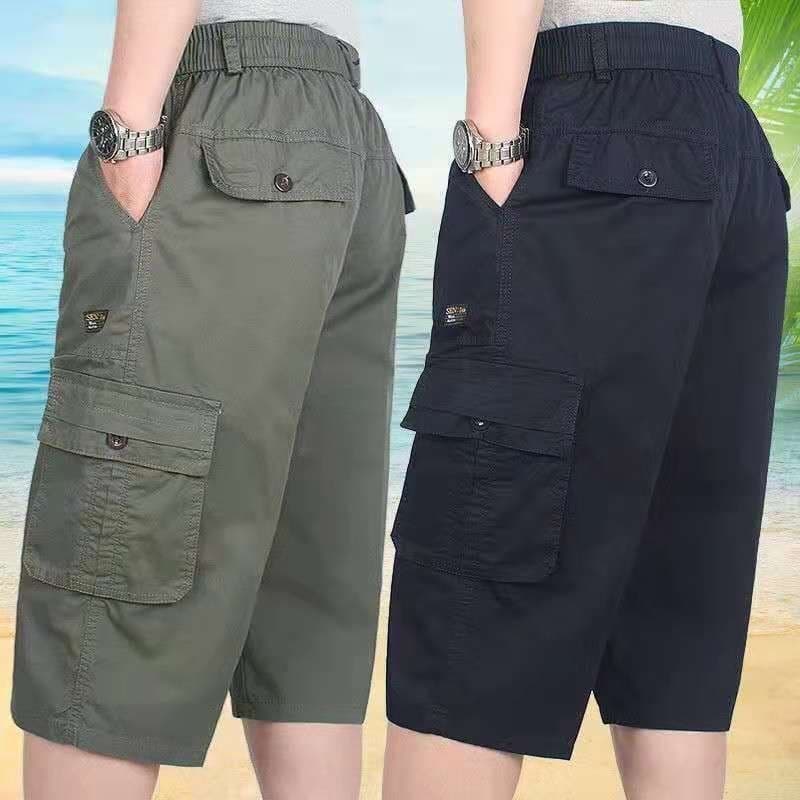Men's cropped pants for middle-aged and elderly people, loose casual cropped pants, summer dad wear, father work shorts