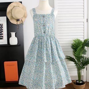 Girls Small Floral Dress Summer 2025 Fashionable Princess Dress Elegant Pure Cotton Sleeveless Girls Vest Dress