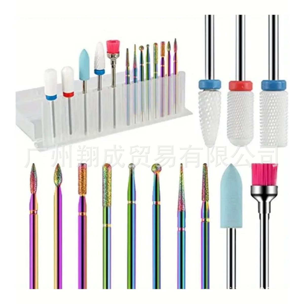 13-piece nail art ceramic emery polishing set, nail removal and dead skin color diamond drill bit cleaning tool