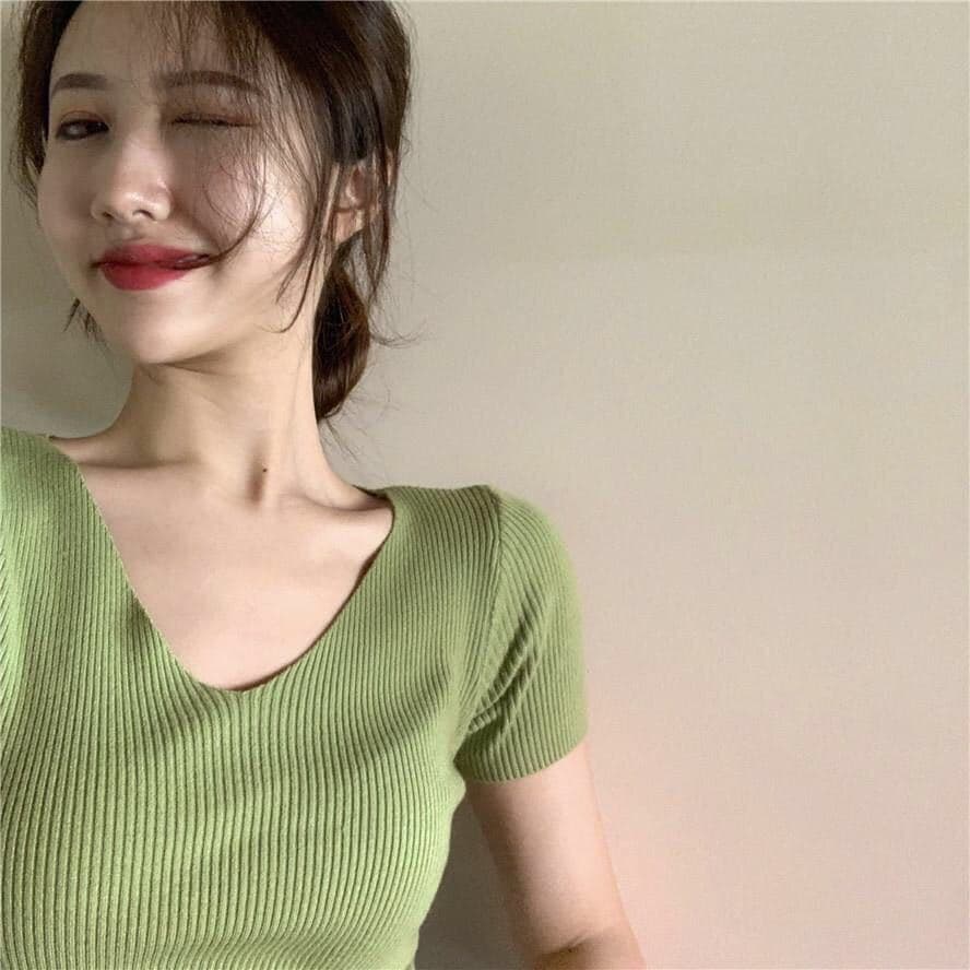 Candy Color V-Neck Knit Top Women Early Autumn Thin Ice Silk T-Shirt 2022 New Short Sleeve Base Layer Slim Fit Blouse