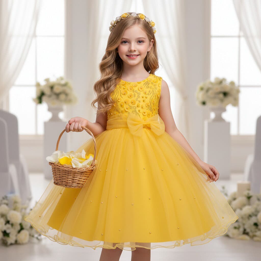 Children's Christmas Dress Princess Gown Sleeveless Vest Dress Handmade Beaded Tulle Tutu Skirt