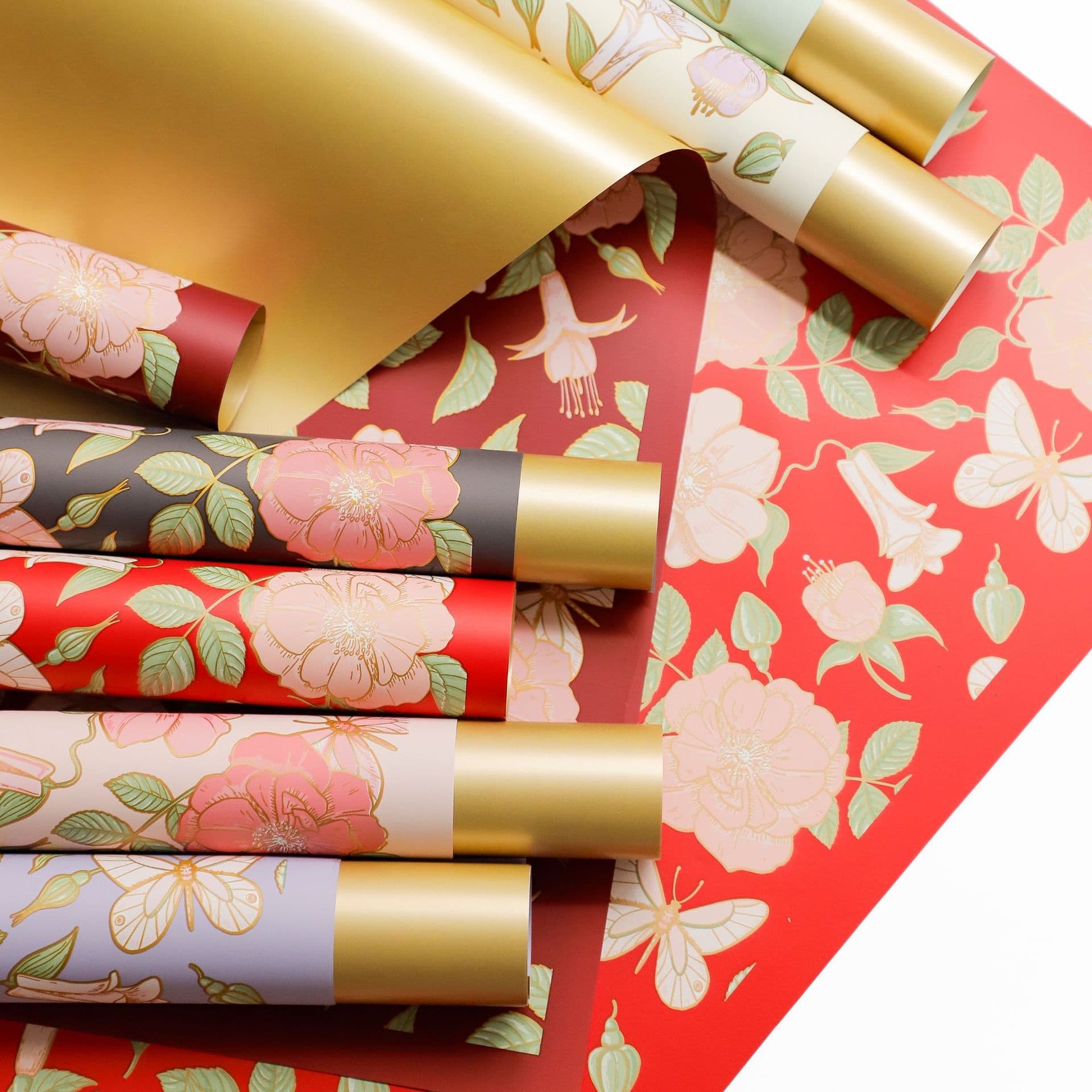 Retro camellia gilt paper flower wrapping paper retro two-color gold colored paper waterproof bouquet bag flower paper flower shop material