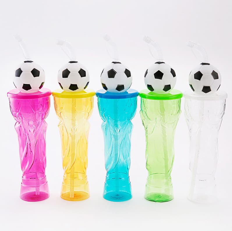 Factory Supply Novelty Shaped Cup with Straw Football World Cup Trophy Yard Glass