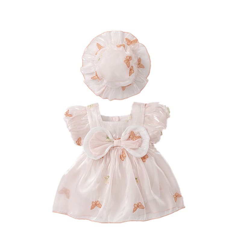 Western-style baby girl's bag embroidered butterfly short-sleeved skirt thin clothes princess skirt baby jumpsuit summer