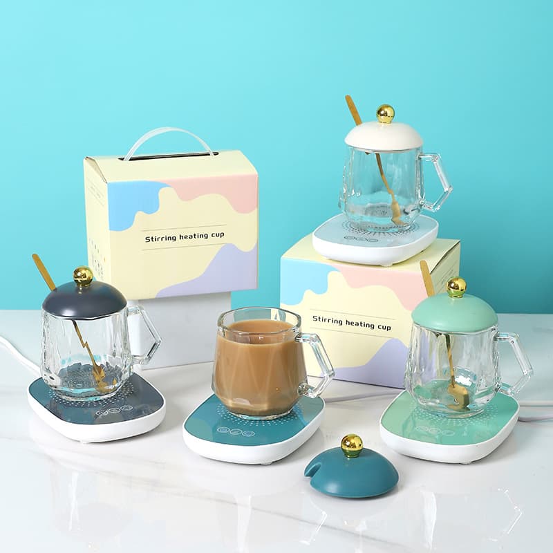 Kitty Cat 55°C Constant Temperature Warming Ceramic Mug with Lid and Spoon, Reheatable Office Cup Gift