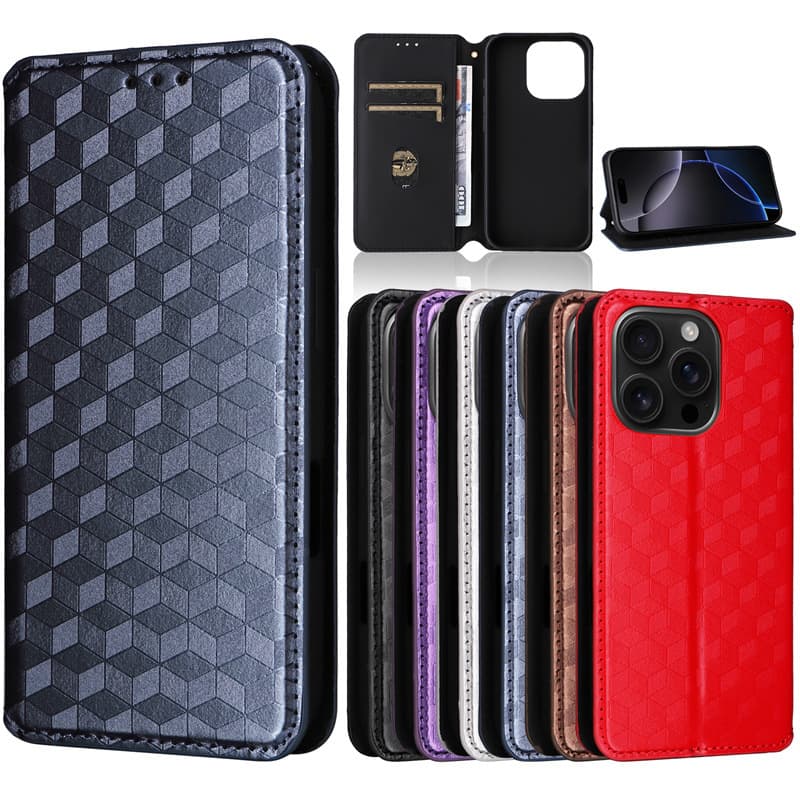 Compatible with Apple iPhone 16 Leather Case, iPhone 17 Pro MAX Flip Cover, Card Slot for 15, 3D Pattern for SE