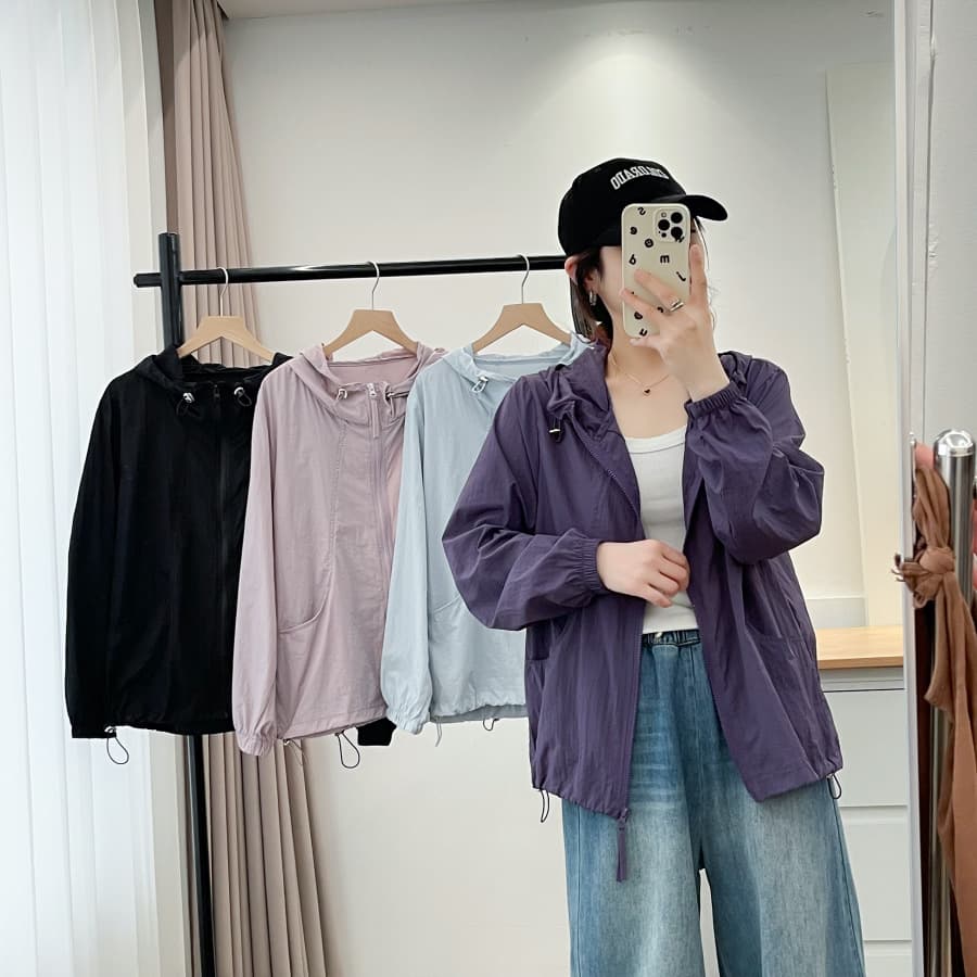 Plus Size Women's Loose Hooded Sun Protection Jacket Summer Thin Solid Color Versatile Air Conditioning Coat K192