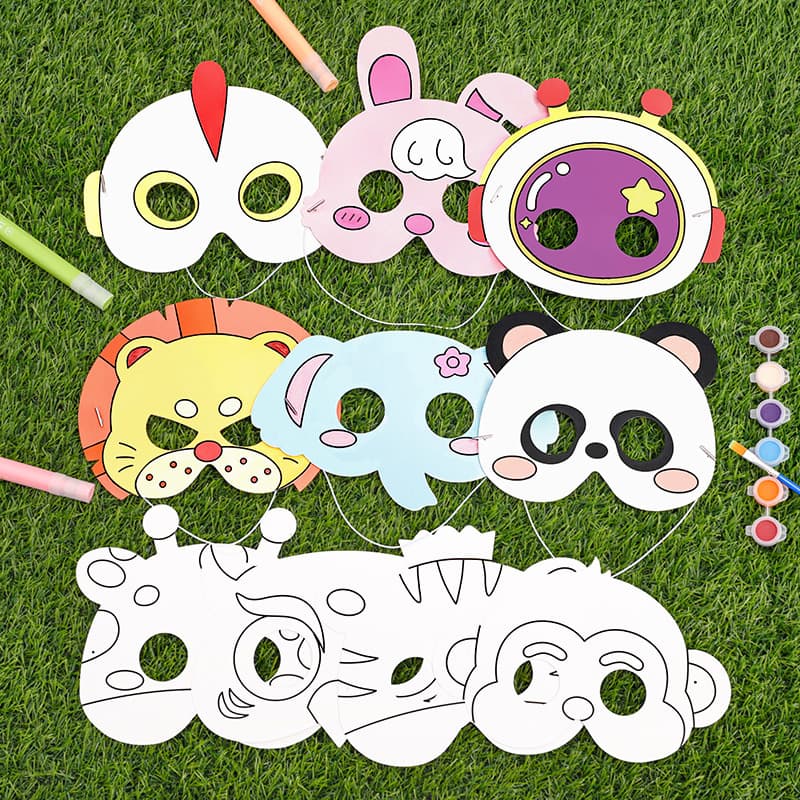 DIY Coloring Masks for Kids, Cute Cartoon Animal Graffiti Masks for Kindergarten Crafts and Coloring