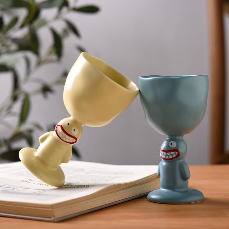 Big Monster Stemmed Ice Cream Cup Creative Ins Cartoon Mud Monster Ice Cream Cup Cute Decoration Funny Ceramic Water Cup