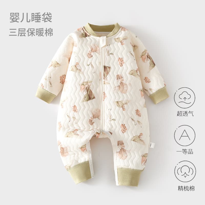 Baby warm sleeping bag with cotton spring and autumn quilted split-leg pajamas for boys and girls newborn zipper multi-function