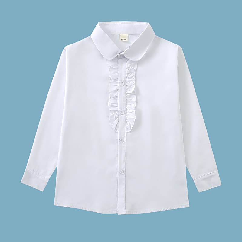 Children's White Shirt Anti-Shrink Crease-Resistant Performance Costume Top For Girls Infant School Uniform Blouse