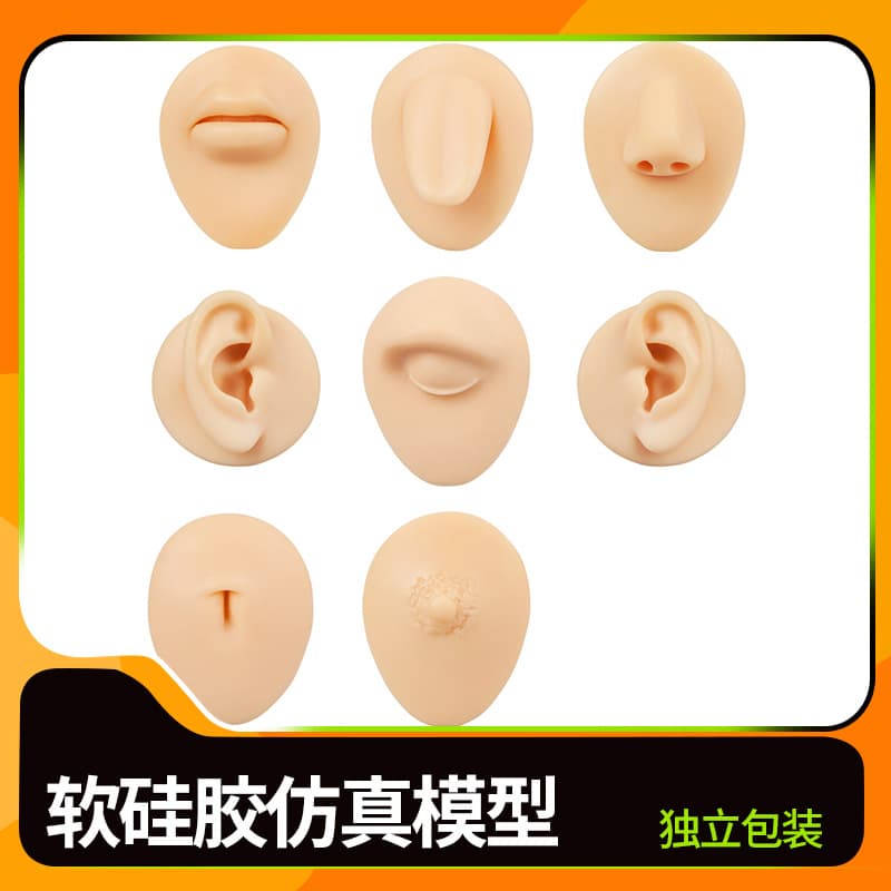 Piercing and piercing teaching display props soft silicone simulated ears, lips, nose and navel model