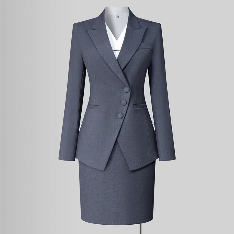 Gray Long Sleeve Blazer Collar Jacket Women Pants Skirt Shirt Cross-Border Trade Three-Button Professional Three-Piece Suit Set