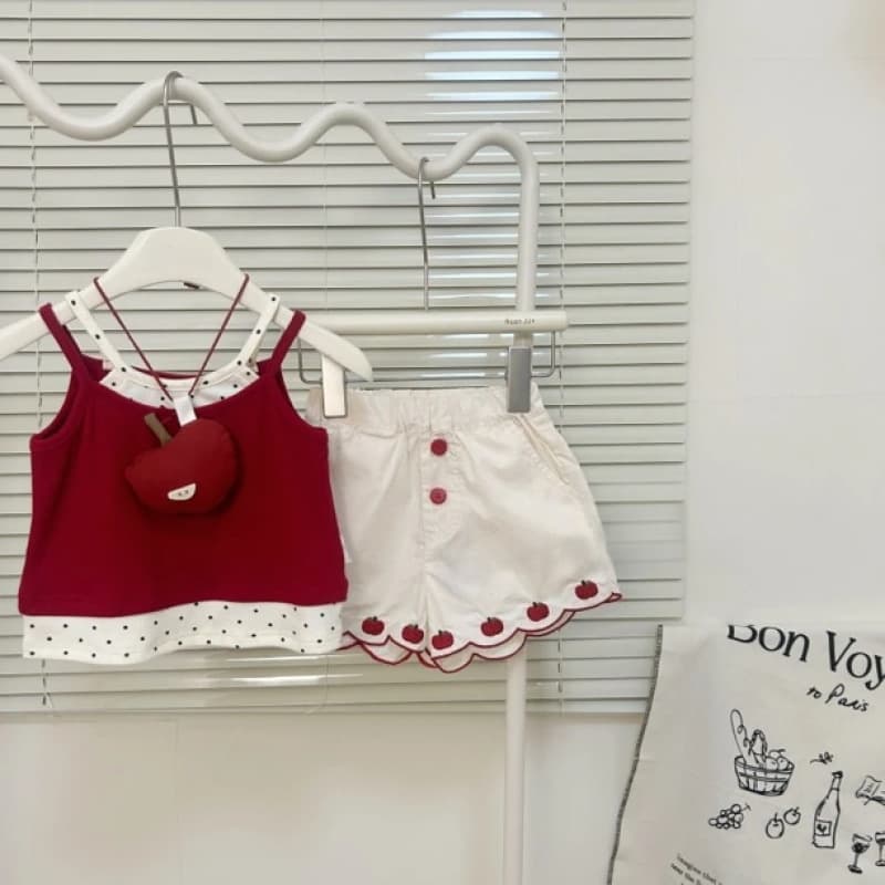 Sweet Xiaosi suit summer dress new children's fake two-piece vest shorts Korean style baby girl fashionable two-piece set trendy