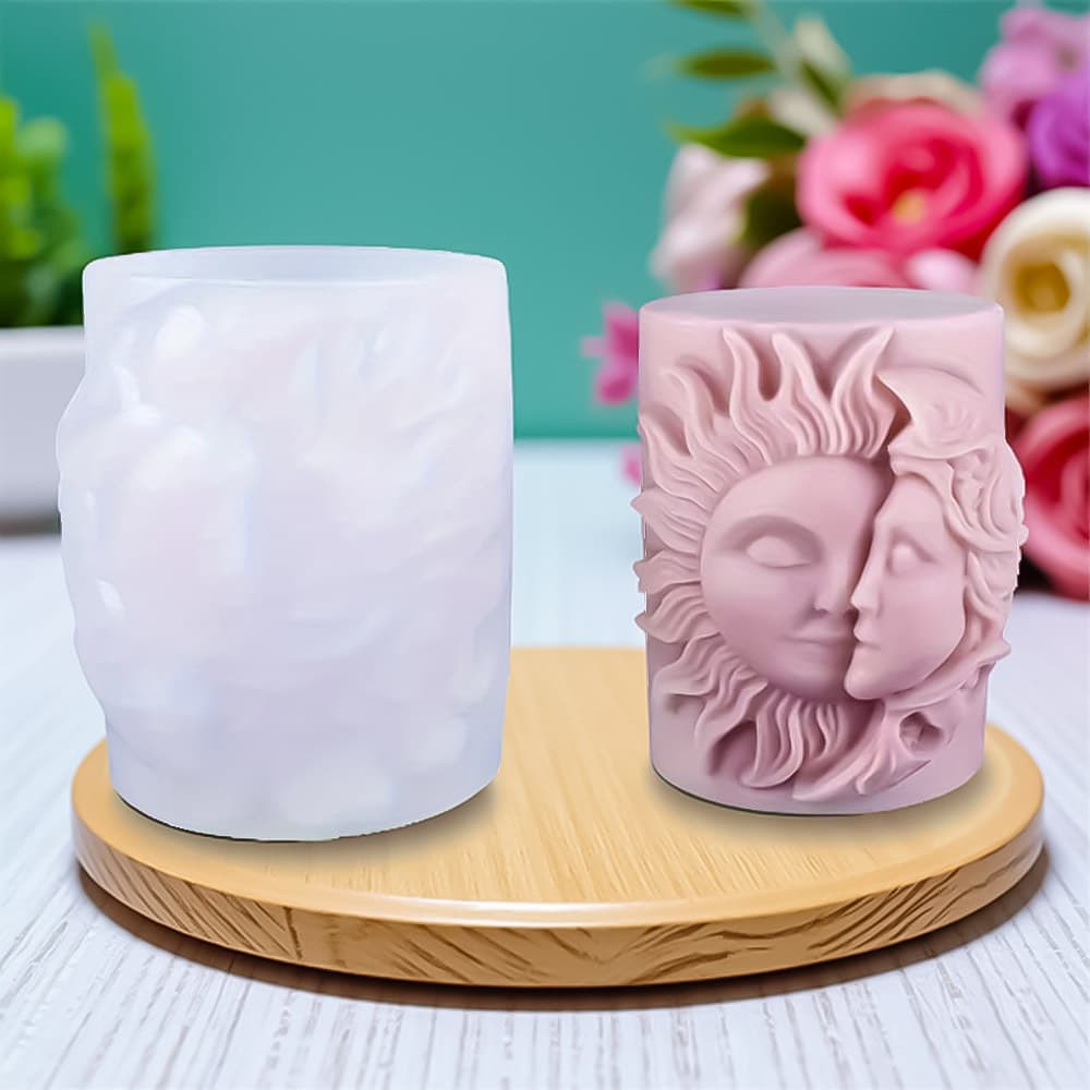 Sun Moon Goddess Face Cylinder Silicone Mold DIY Scented Candle Plaster Ornament Baking Mold