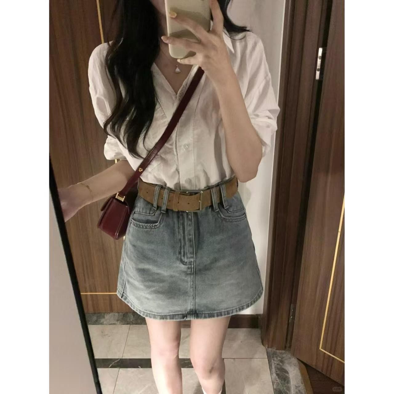 French Fit Women's Suit Summer 2026 New Denim Skirt Casual Short Sleeve Knit Slimming Elegant Simple