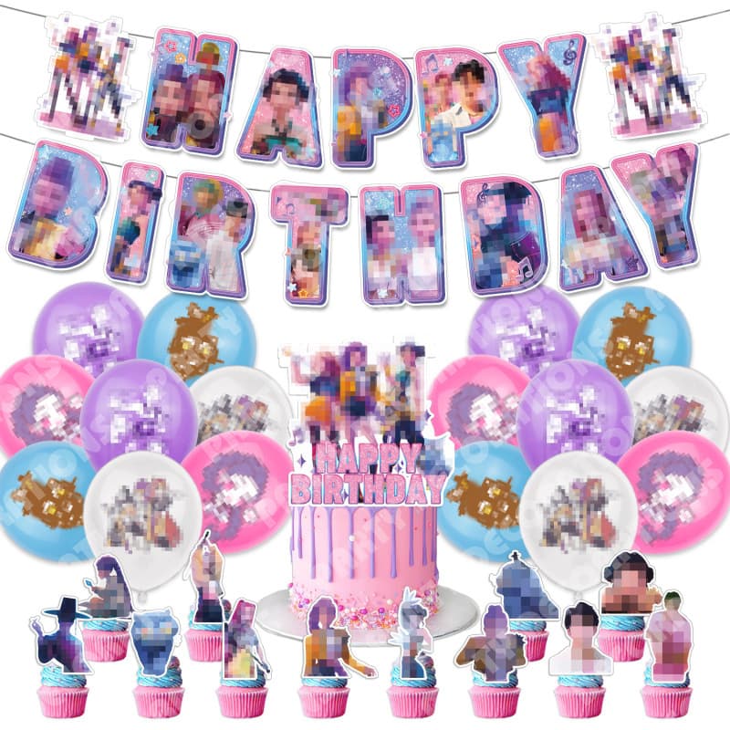 In-Stock Demon Slayer Girls' Birthday Theme Party Decorations Hanging Cards Banners Cake Toppers Balloon Set Background Cloth