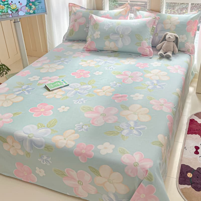 Pure Cotton Fitted Sheet Single Piece Thickened 100% Cotton Dormitory Children Single Bed Student Bed Sheet Three-Piece Set Double New