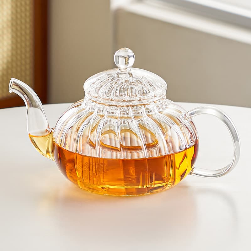 Pumpkin-Shaped Teapot, High Borosilicate Glass Flower Tea Pot, High Temperature Resistant Filter Tea Pot, Heat-Resistant Borosilicate Glass