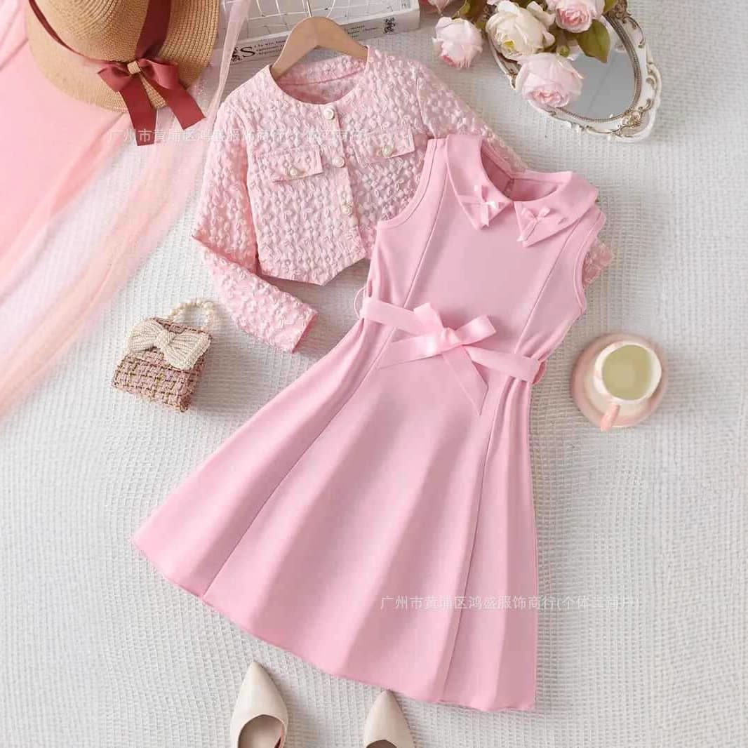 Girls Fashion 2-Piece Set Office Style Shirt Dress