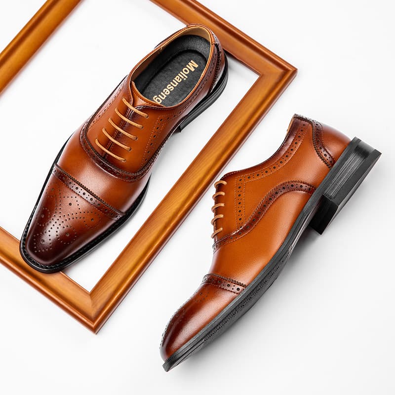 Cross-border Large Size Brogue Men's Shoes Carved Leather Fashion Breathable Genuine Leather Business Formal Oxford Shoes Wedding Shoes