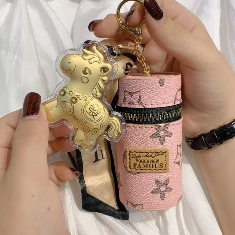 Horse Year 999 Pure Gold Keychain, Mini Lipstick Bag, Earphone Bag Pendant, Small Gift Wholesale