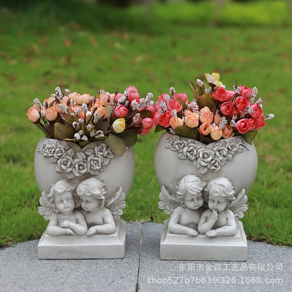 New Cross-Border Outdoor Garden Angel Succulent Planter Yard Decoration Resin Craft Large Flower Pot Statue Couple