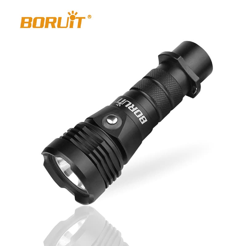 BORUiT Professional Diving Flashlight 80M Depth High Brightness Aluminum Alloy LED Battery Powered Durable for Swimming Camping Self-Defense