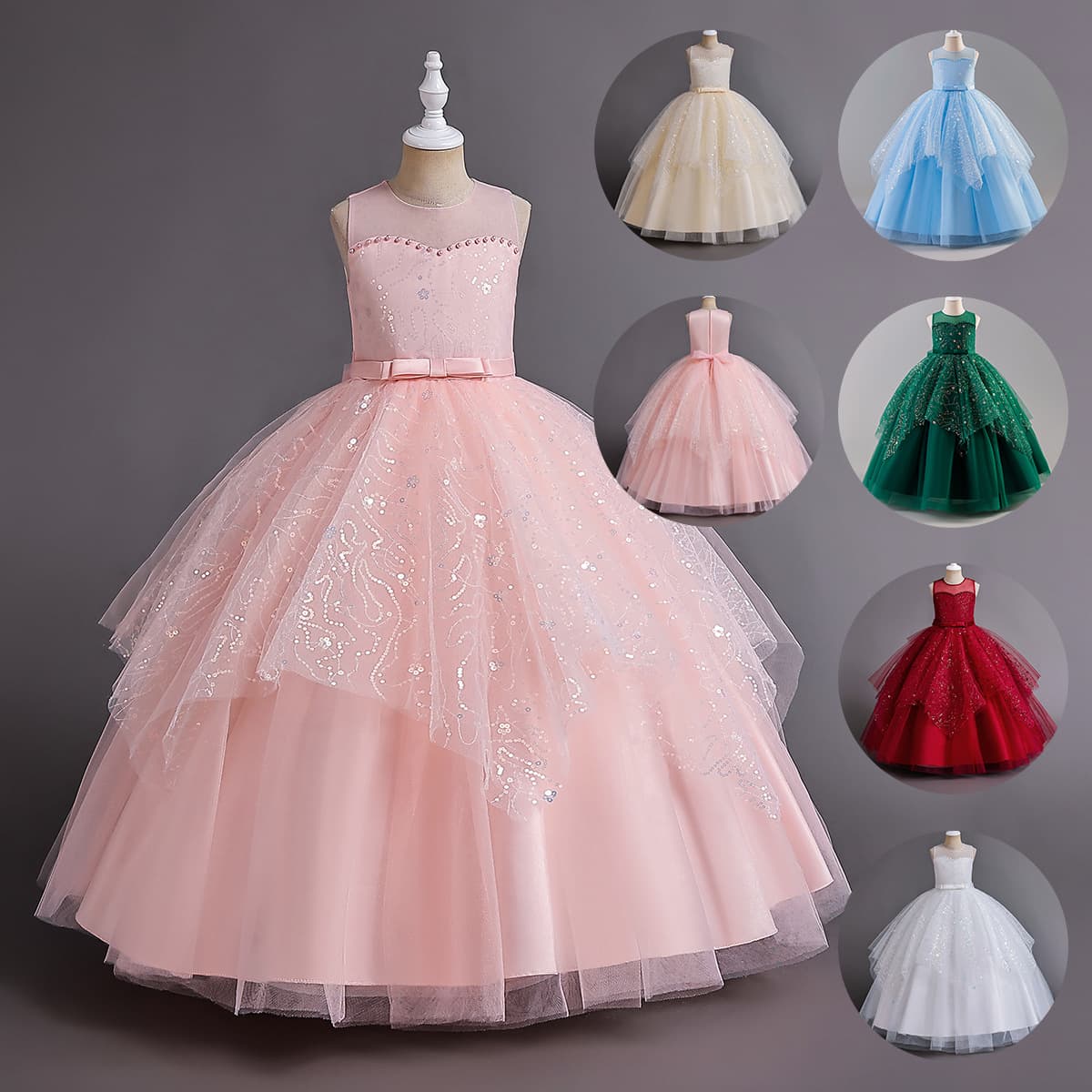 Girls' Princess Dress for Birthday, Flower Girl, Christmas, Festival, Performance, Amazon Summer Tutu Wedding Dress