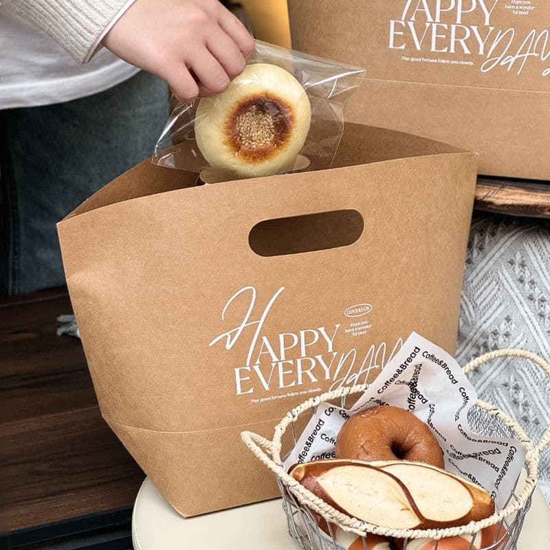 Baking Kraft Paper Tote Bag for Bread, Pastry, Sandwich Takeout Packaging Bag Commercial Use