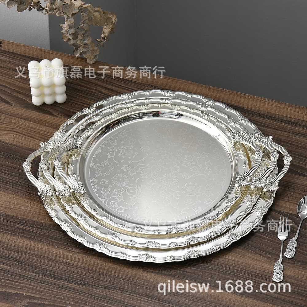 European Vintage Ornate Metal Tray Coffee Cup Coaster Aromatherapy Candle Plate Decorative Ornament Dessert Display Plate