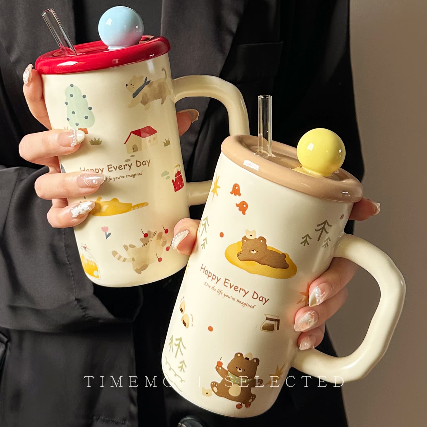 Office Straw Cup Birthday Gift for Women, High-Aesthetic Couple Mug, Ceramic with Lid, Household Drinking Mug