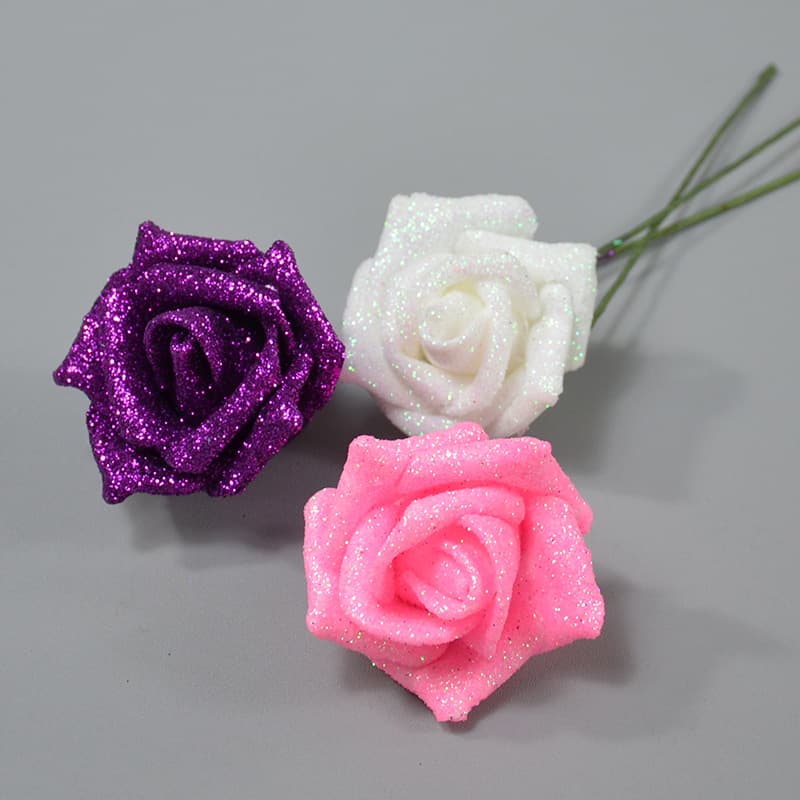 Artificial Rose Flowers for Wedding Decoration, Full Gold Powder PE Rose Foam Roses Christmas Tree Decoration Fake Flowers