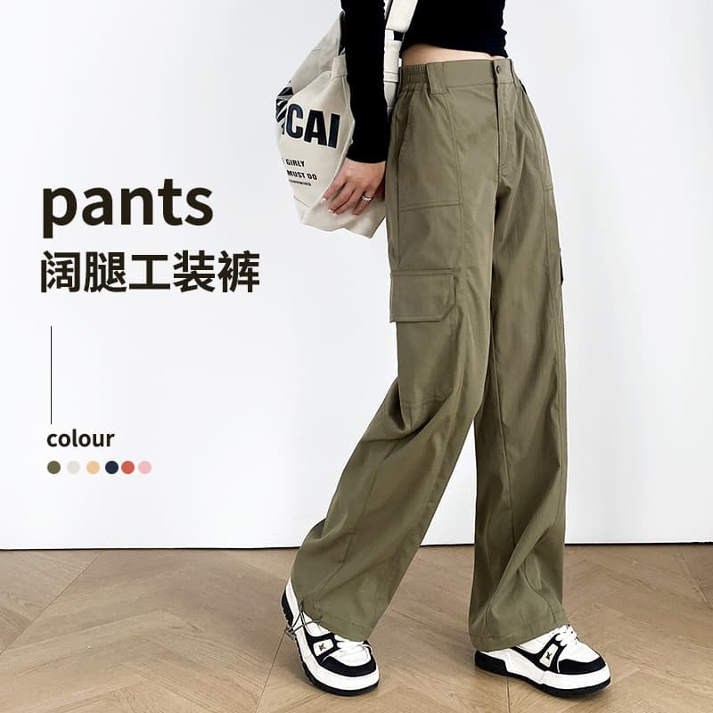 Petite Sweatpants American Retro Cargo Pants for Women Autumn High-Waist Wide-Leg Dropped Casual Pants