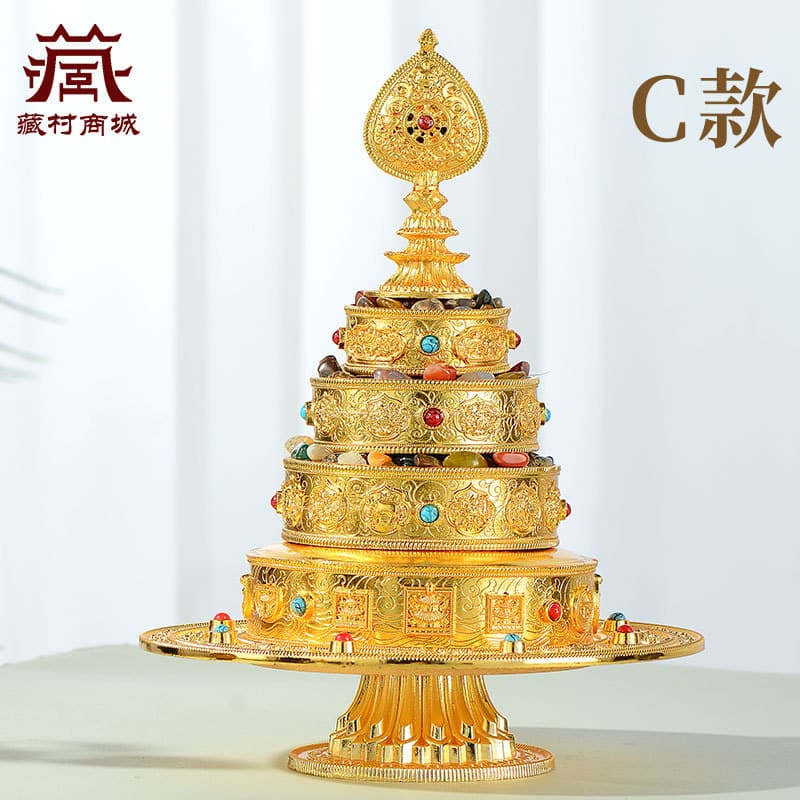 Buddhist Connection Eight Auspicious Copper Alloy Inlaid Gem Carved Mandala Plate, Indoor Study Decor