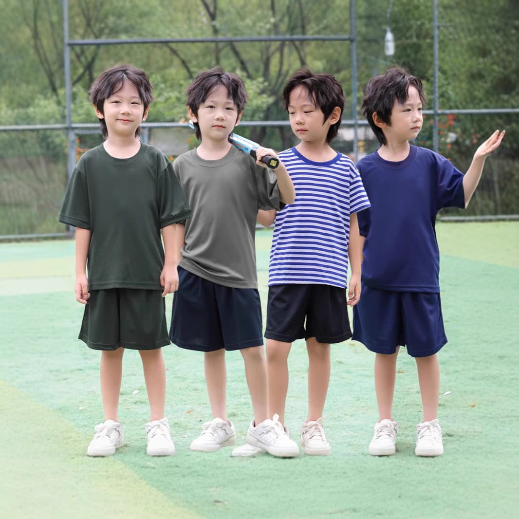 Summer children's athletic wear short-sleeve set with mesh camouflage T-shirt, breathable for expansion summer camps and elementary school military training.