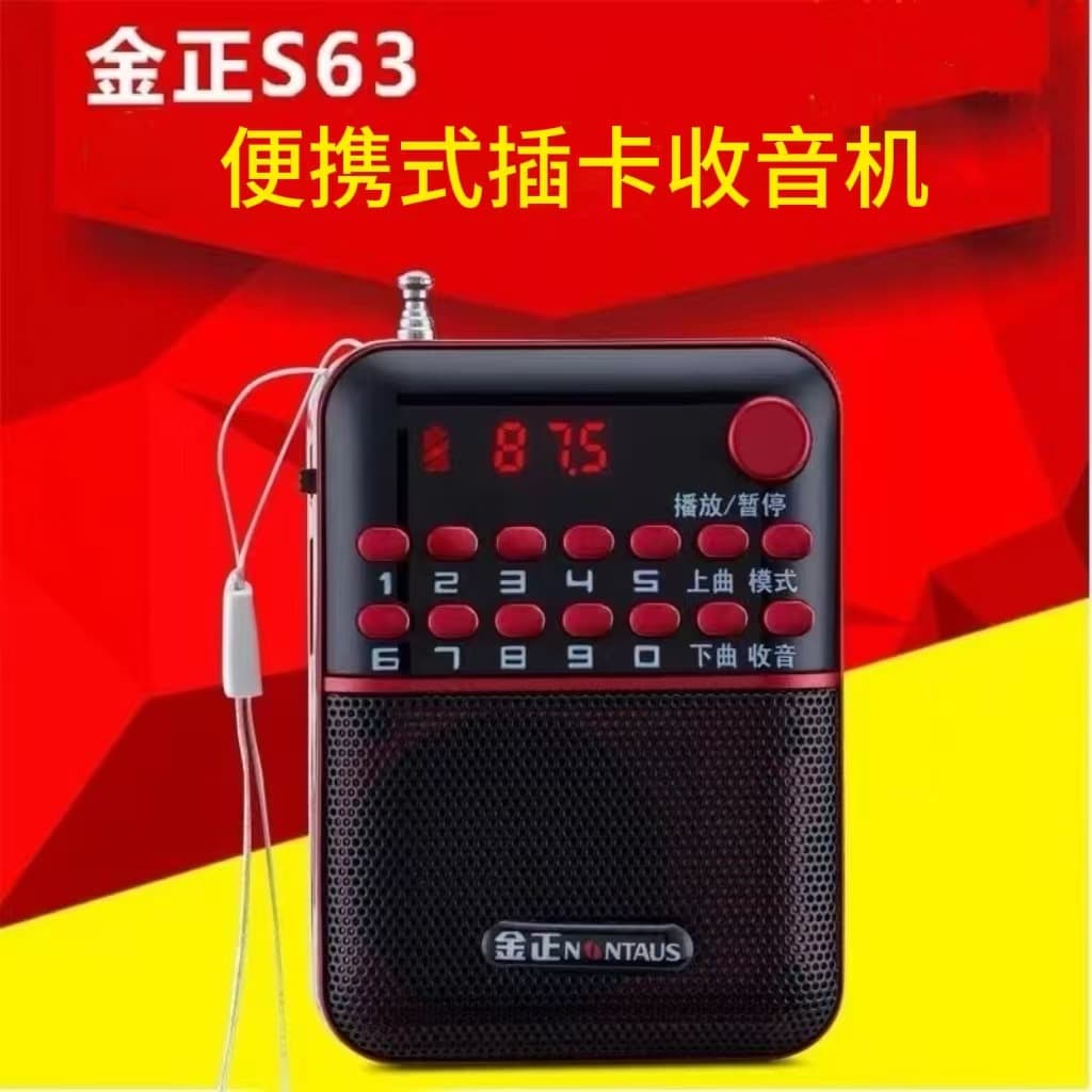 Jin Zheng S63 FM Radio with Card Slot, Mini Portable Speaker for Seniors, MP3 Player with TF Card Support