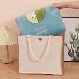 Laminated Blank Jute Canvas Bag for Painting, Yellow Burlap Tote, Cotton-Linen Shopping Bag in Stock