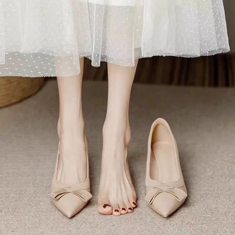Patent Leather Nude Chunky Pointed Heel 5cm High Heels Women's 7cm 2024 Spring Autumn Temperament Skirt Shoes