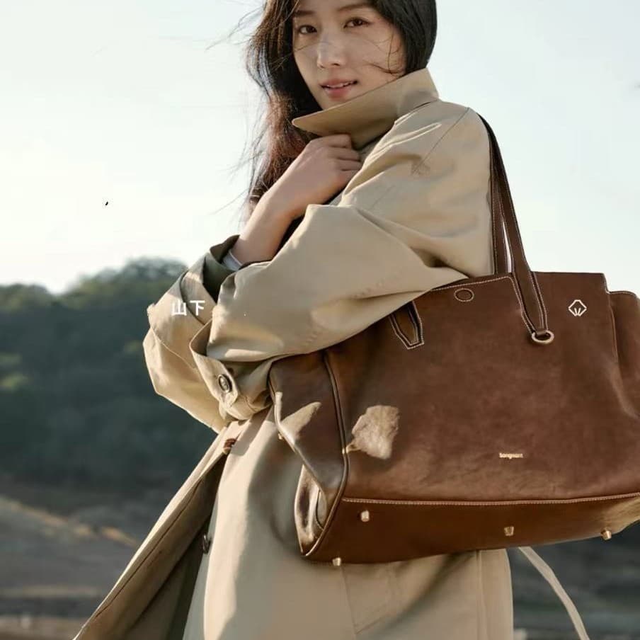 [Li Na Style] Songshanxia Xunji Series Travel Wrapped Tanned Cowhide Tote Bag