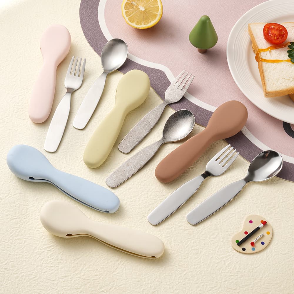 Pure titanium children's fork and spoon, high-looking household tableware, cute and creative baby food supplement spoon and fork, pure titanium crystal